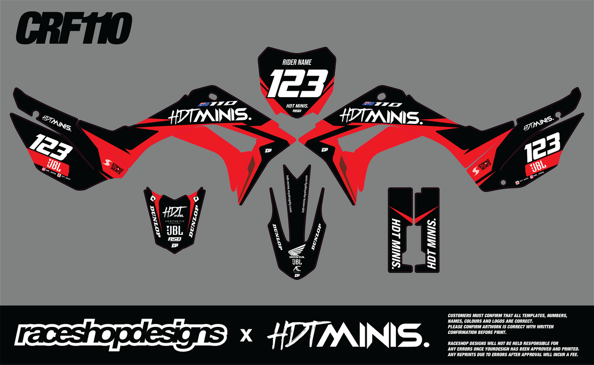 HDTMINIS HONDA RED/BLACK GRAPHICS KIT