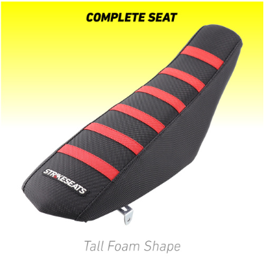 CRF110/125F 2019+ Black W/Red Ribs Tall Seat Assembly - Strike Seats